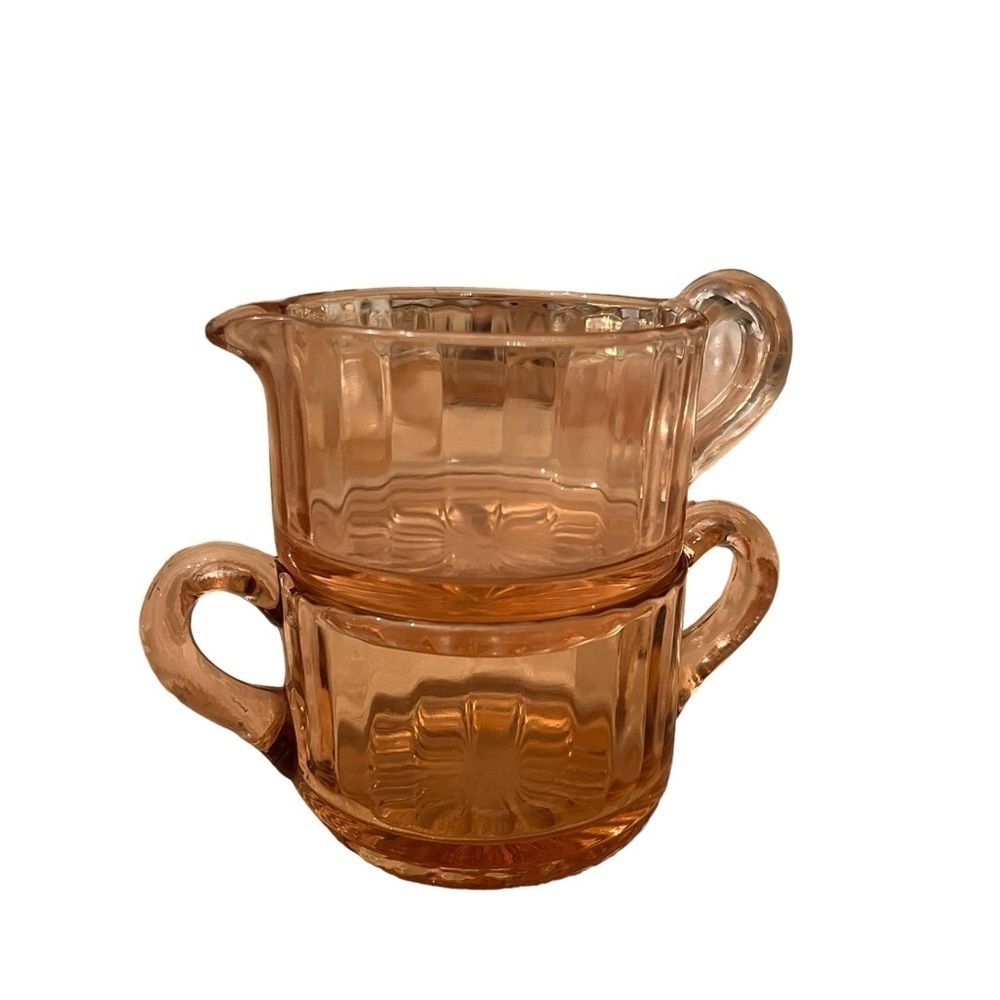 Vintage Pink Depression Glass Stacking Sugar & Creamer Set